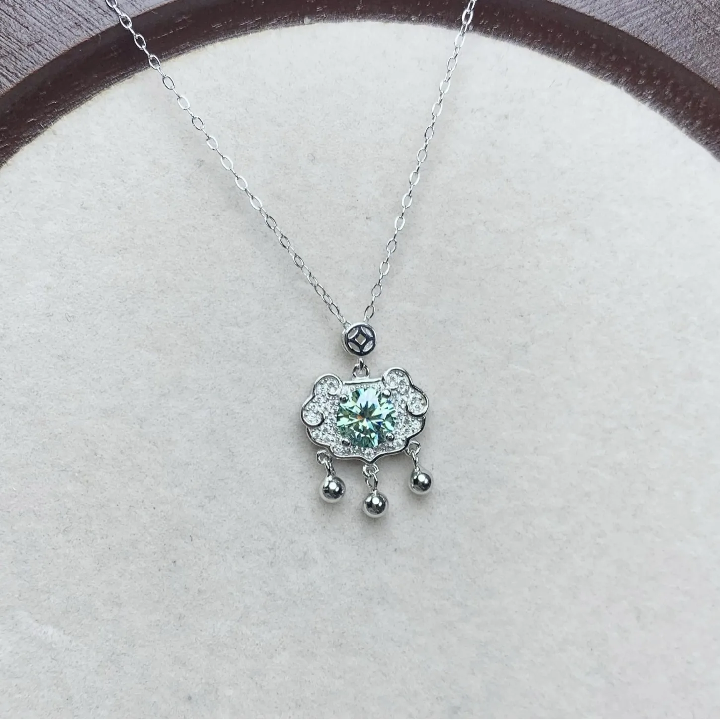 

Ретро морской синий сокровище Ruyi безопасное долговечное ожерелье с замком для женщин цепочка на ключицу