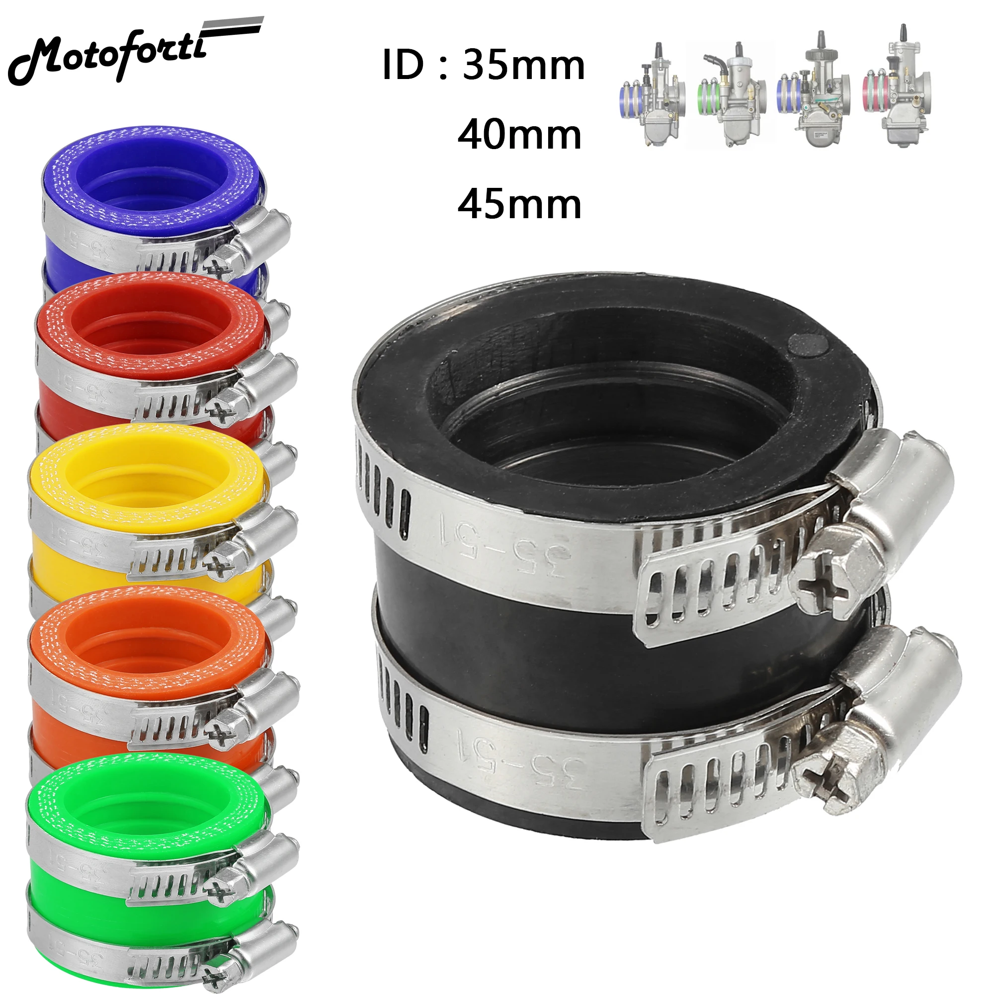 

Motoforti 35mm 40mm 45mm ID Motorcycle Carburetor Adapter Inlet Intake Pipe Manifold Adapter Boot Sleeve Interface w/ Clamps