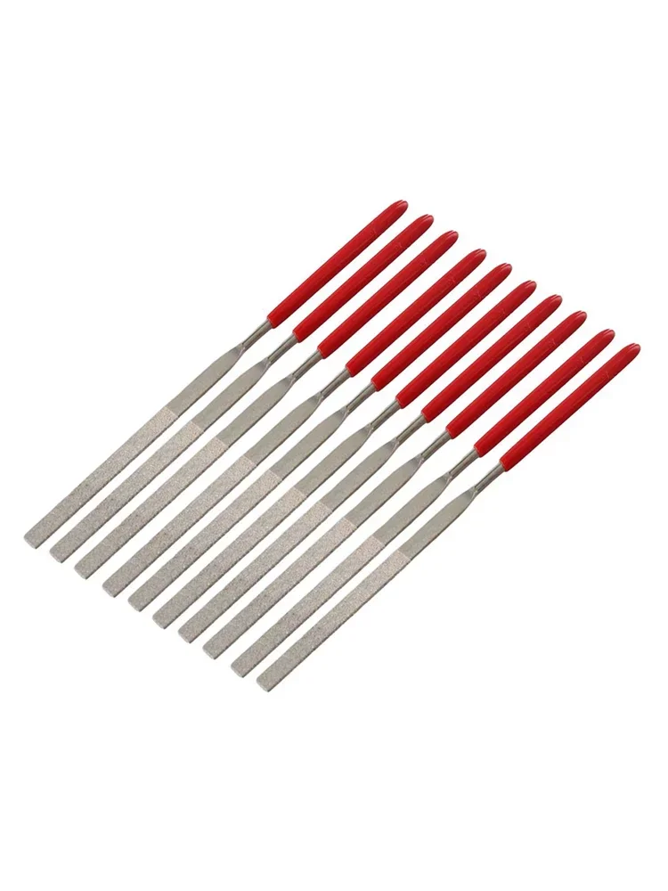 Needle Files Set Mini Needle Files Room Indoor 10 Pcs/Set 3*140mm Electroplated Diamond Red+Silver Widely Used