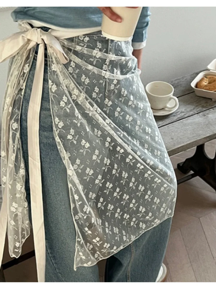 

Korean Sle Lazy Faion Lace Layering Belted Skirt mid Waist A-Line Midi Skirt for Young Women Commute Pure Color Skirt