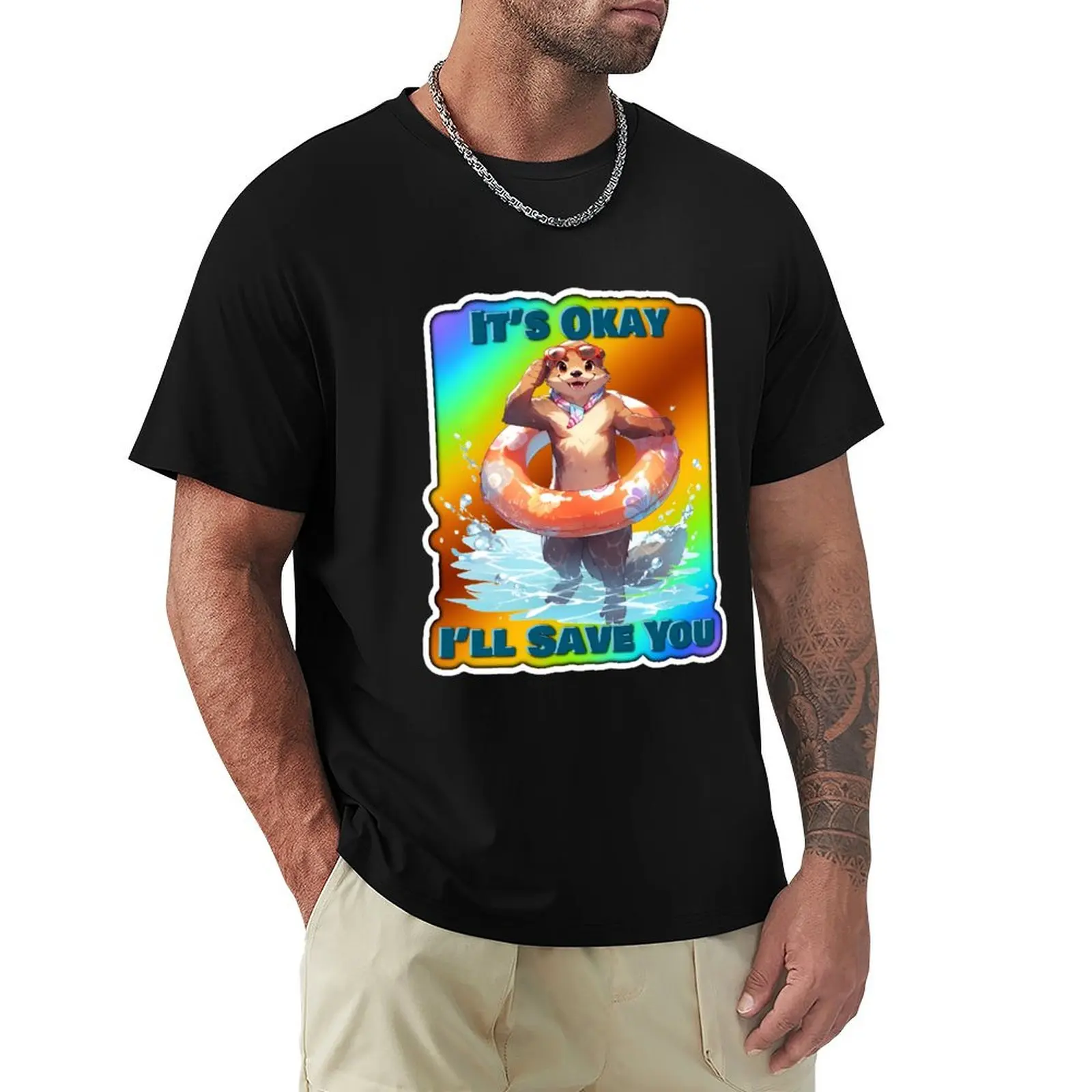 

Rainbow Otter Lifeguard Sticker It's Okay I'll Save You Sticker and Shirt Design by ZeesDesign on Redbubble T-Shirt