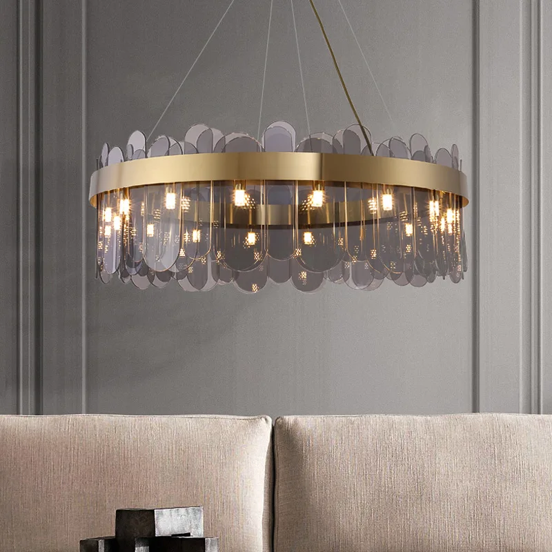 

Nordic Hotel Shop Mall high-end gray Pendant lamp luxury Modern glass Living room chandelier New Simple Restaurant Bedroom Lamp