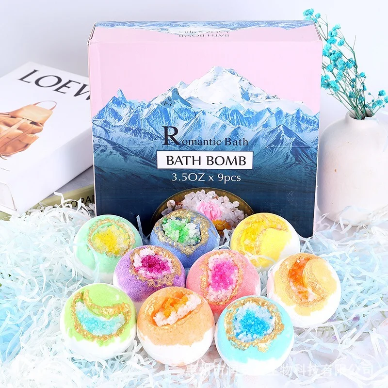 9pcs Bombe De Bain Bath Salt Ball Dried Flower Ease Tension Natural Essential Oil Bubble Bouncy Explosion Bath Ball for Bathtub