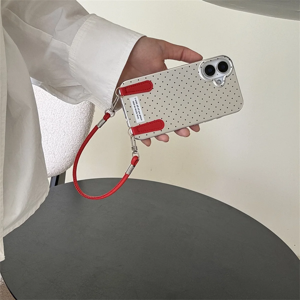 Instagram style cute advanced simple Silver polka dot Cover Case for iPhone 16 15 14 13 Pro Max Shockproof Phone Case