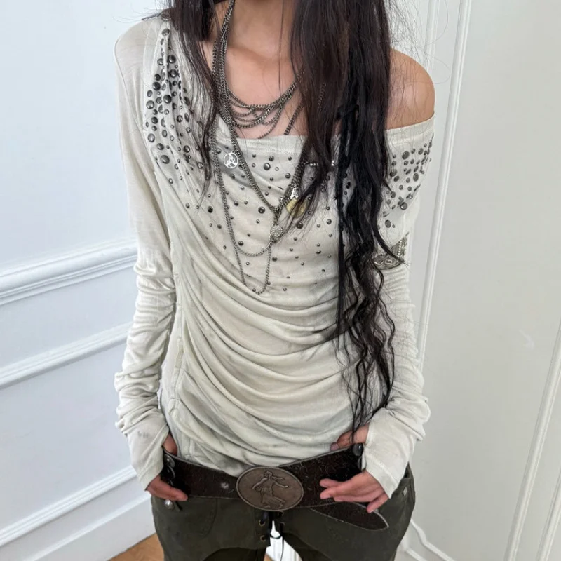 Cross border retro aesthetic women's slim fit T-shirt new Y2K spicy girl top casual street versatile