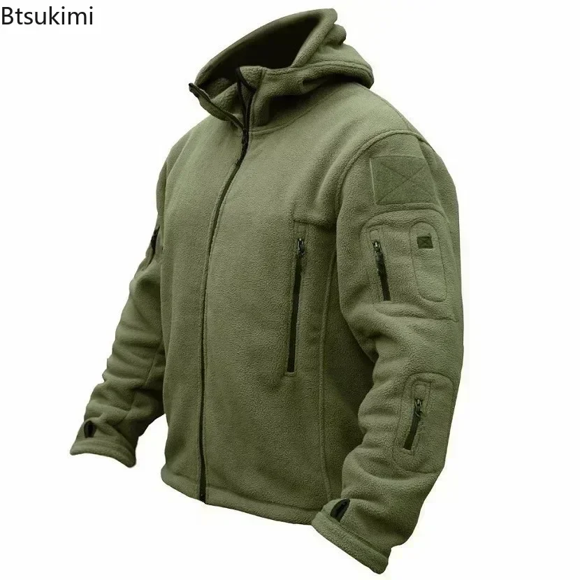 Men's Winter Fleece Jacket Military Tactical Jacket Solid Warm Fleece Coats with Hat Outdoor Sports Combat Hiking Polar Jacket - Image 2