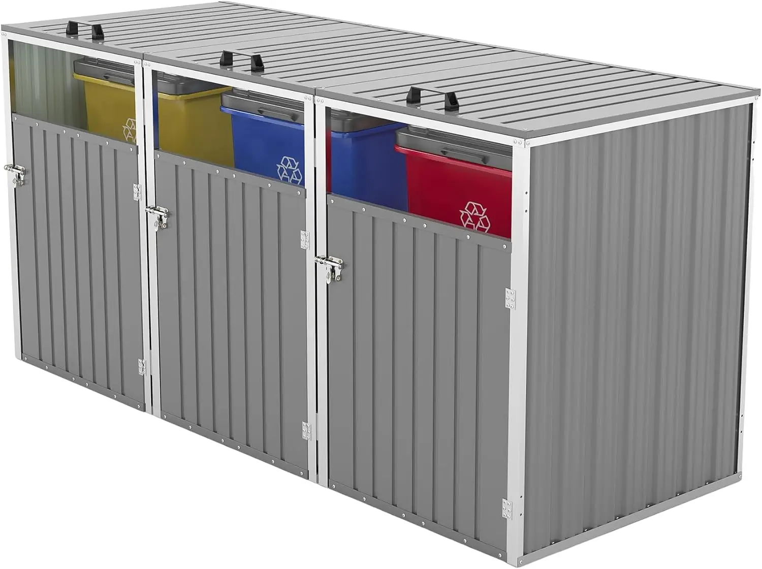 

Pneumatic Support Rod & Lockable Doors, Metal Outdoor Storage Shed for Garbage Cans, Garden, Backyard, and Patio, Light Gray
