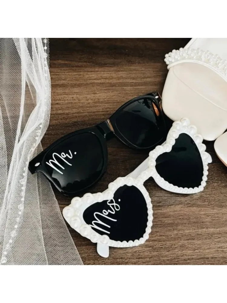 Lunettes en perles Mr/Mrs, 2 pièces, accessoires Photo de mariage, fête prénuptiale, enterrement de vie de jeune fille, future mariée au marié, cadeau, décor de mariage
