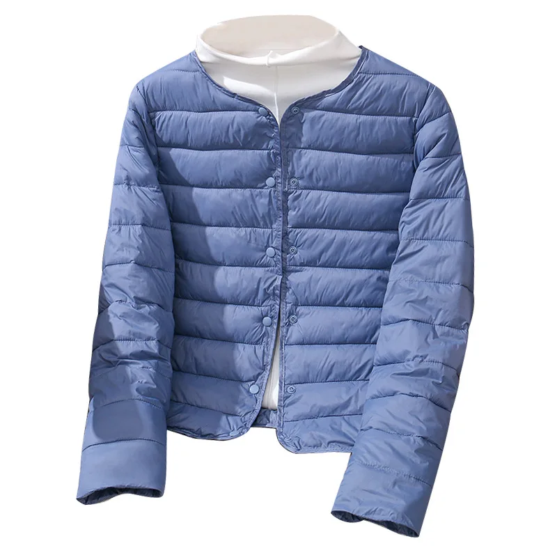 Fabric Light Jacket Female Ultra Light Down Jacket Women Slim Windbreaker Without Collar Lightweight Warm Coat