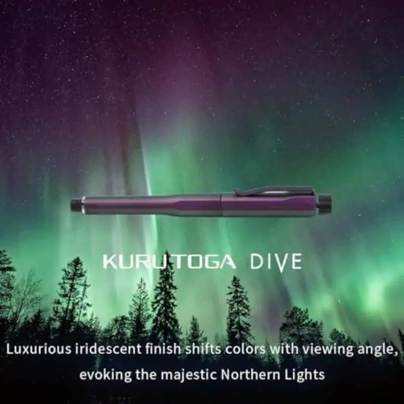 Lápis mecânico Uni-Original, KuruToga DIVE, High Performance, Rotação automática, Limited Aurora Purple, Japan Writing Instrument, 0.5mm