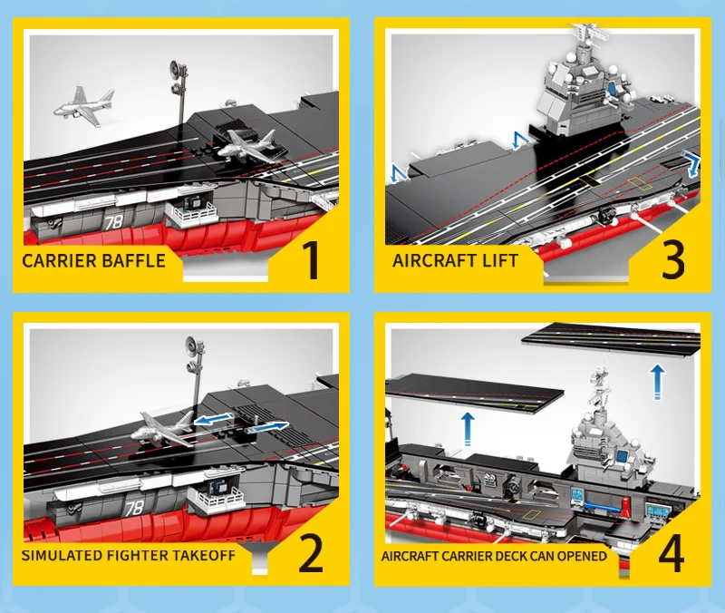 USS Gerald R.Fords Samoloty Nowoczesny pojazd wojskowy USA CVN-77 Model Build Block WW2 Figurki wojskowe Zabawka z cegłą ze światłem