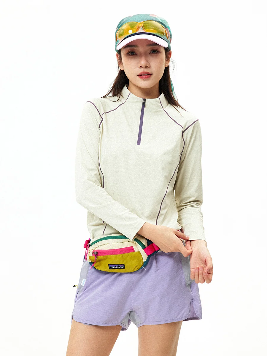 Women's Outdoor Adventure Long Sleeve T-Shirt Quick Dry Breathable Color Block Stand Collar Slim Fit Hiking Top Polyester Nylon