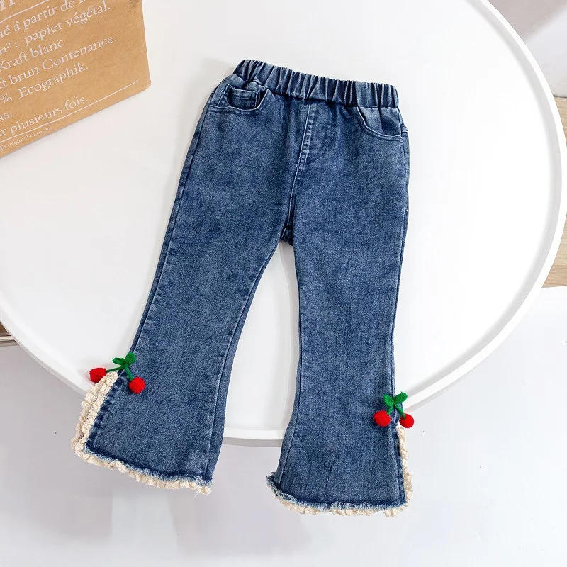 Girls Jean Pants Long Trousers Cotton 2024 Cherry Spring Autumn Teenagers Baby's Kids Pants Outdoor High Quality Children's Clot