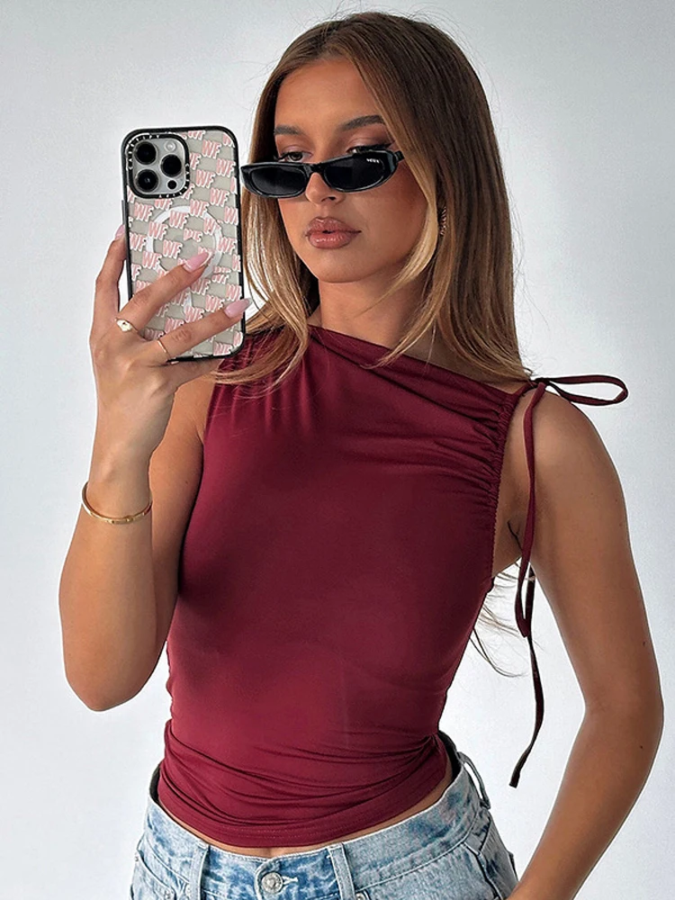 

New Summer Fashion Women's Lace-up Slim Top,Sleeveless Tops,Casual Tops,Elegant Tops For Ladies,Woman's 2025 Clothing