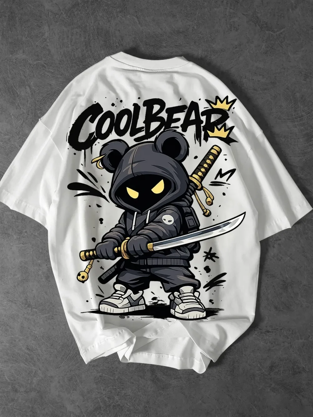 Bequemes und atmungsaktives T-Shirt mit Rundhalsausschnitt und Cartoon-Krieger-Schriftzug, geeignet für europäische und amerikanische Männer. – Detail 9
