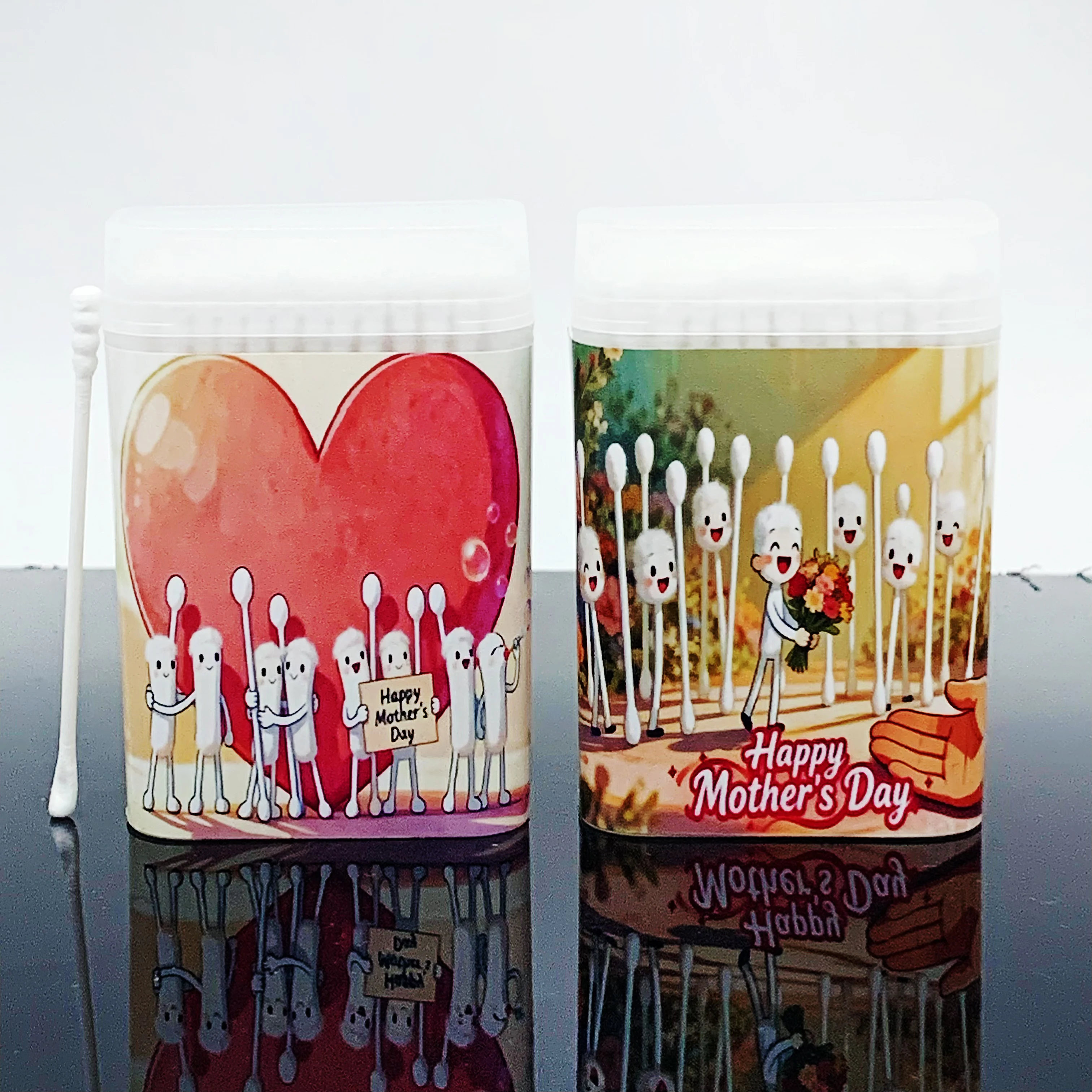 200 قطعة لغة الزهور بالامتنان مزدوجة الرأس الحلزون ملعقة أعواد قطنية عيد الأم أعواد قطنية دافئة هدية أعواد قطنية