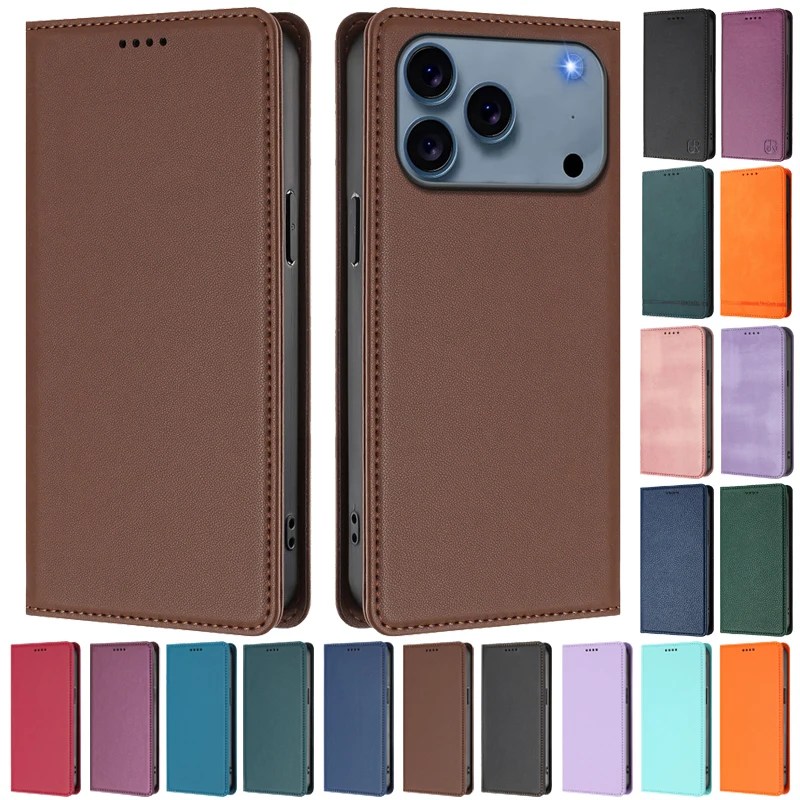 ME05 Clamshell-Leder-Handyhülle für Apple iPhone 17 Pro Max Air A3257 A3260 A3256, Brieftasche, Diebstahlsicherung, magnetische Flip-Cover-Taschen