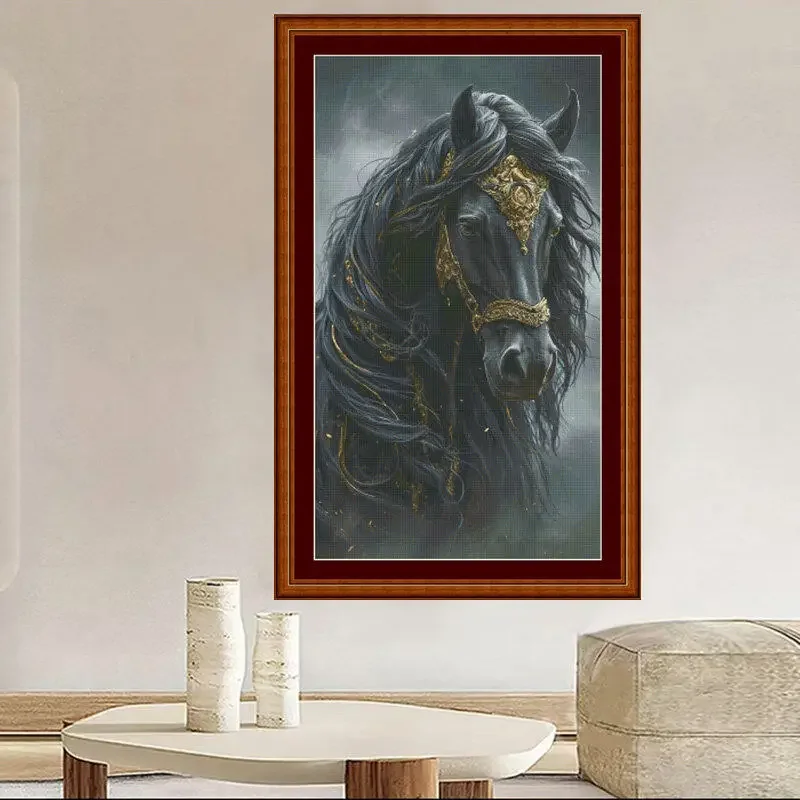 [ZZ8178-Black Horse Ebony] Stamped Cross Stitch Kit 11/14/16/18CT Pre Printed Canvas Cotton Thread DIY Embroidery for Wall Decor view 2