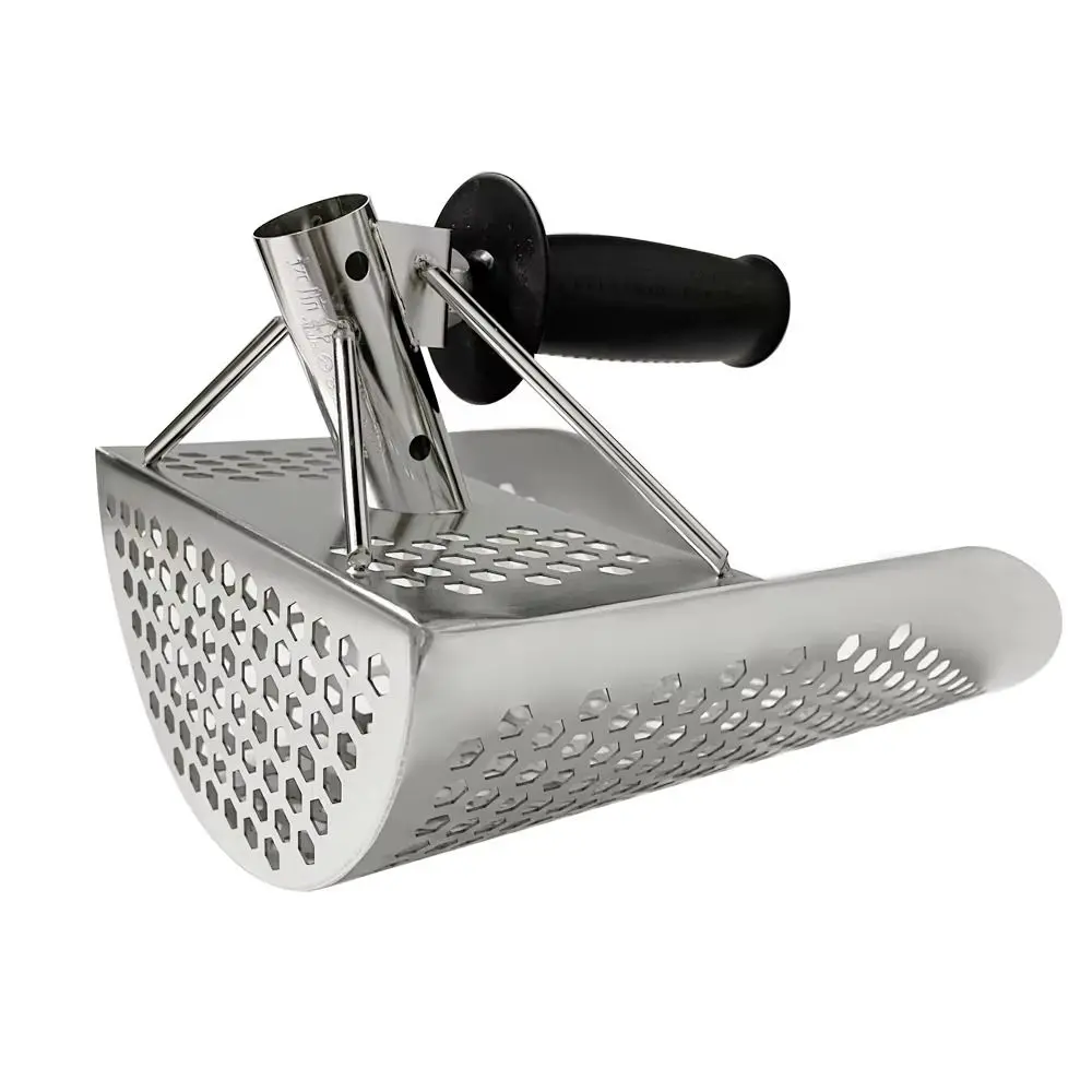 مقبض مغرفة رمل الشاطئ للكشف عن المعادن من الفولاذ المقاوم للصدأ، كاشف معادن سريع الغربلة، مدمج وخفيف الوزن ومقاوم للاهتراء