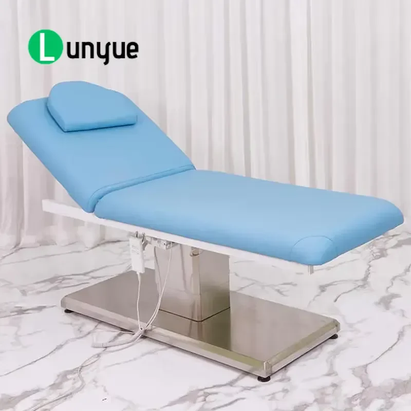 Modern Blue Leather Electric Adjustable Massage Bed 2 Motor Spa Table for Cosmetics Eyelash Beauty Facial Treatment