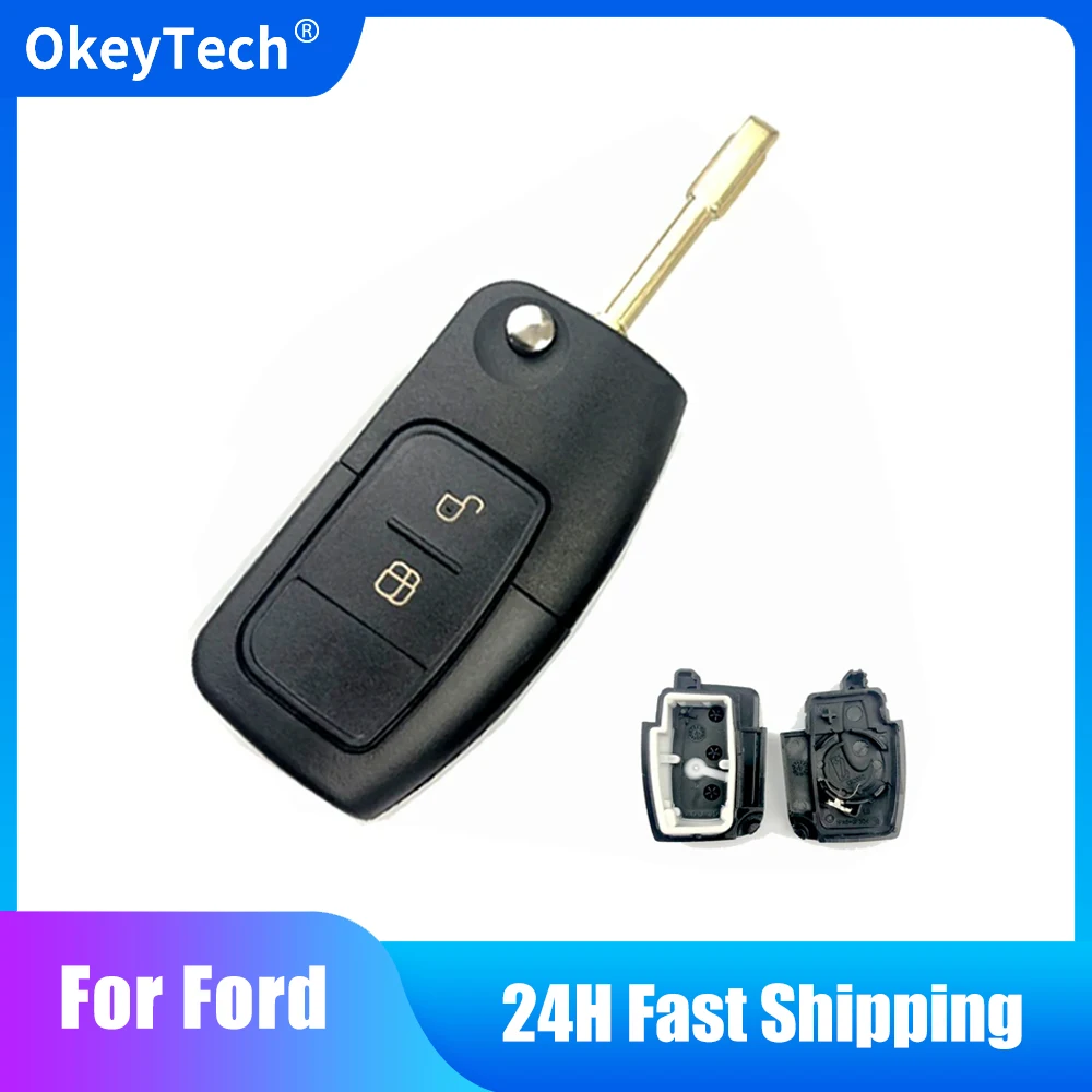 OkeyTech Flip Car Key Shell for Ford Focus Mk2 Mk3 Mk4 2 Fiesta Mondeo Ranger Fusion S Max 2 Button FO21 HU101Blade