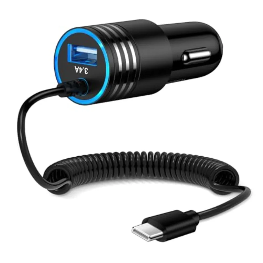 

Android Car Charger Fast Charging Cord Type C 3.4A USB C Cigarette Lighter Adapter with for Samsung Galaxy S26 S25 S24 S23 Z Fl
