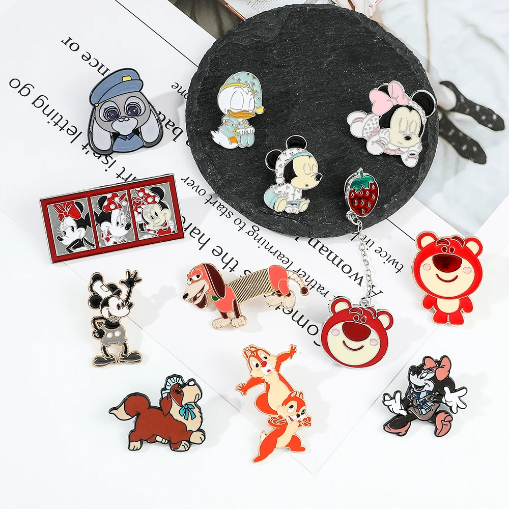 Cartoon Mickey Minnie Lapel Pins Cute Disney Figure Brooches Winnie Donald Metal Badges for Backpack Accessories Gift for Kids