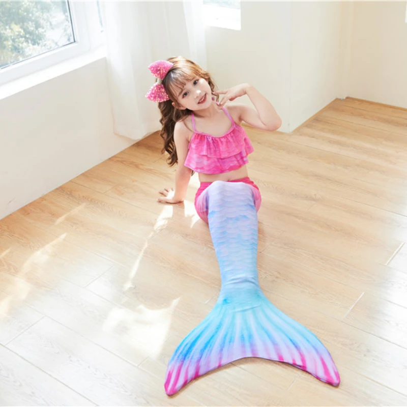 Kids Mermaids Tails For Girls Swimming Dresses Fantasy Swimsuit Can Add Monofin Fin Cosplay Beach Mermaid Bikini Costume