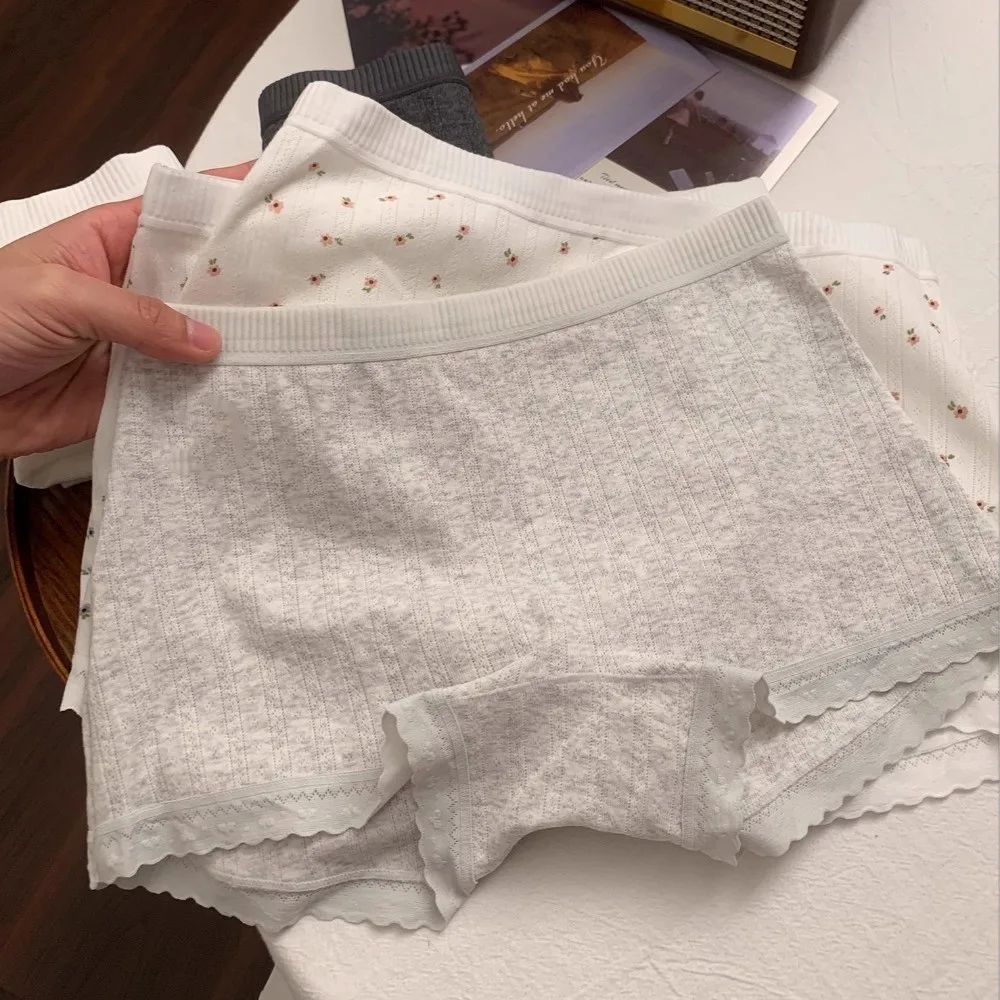 Comfortable Mid Waist Lace Safety Pants Underwear Anti-exposure Sweet Floral Shorts Lingerie Cotton Flower Panties Daily