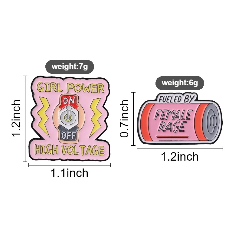 Girl Power Emaille-Abzeichen, Female Rage Battery, feministische Slogan-Pins, starke Frau, Metallbroschen, Anstecknadel-Set, Geschenk für Mädchen – Detail 1