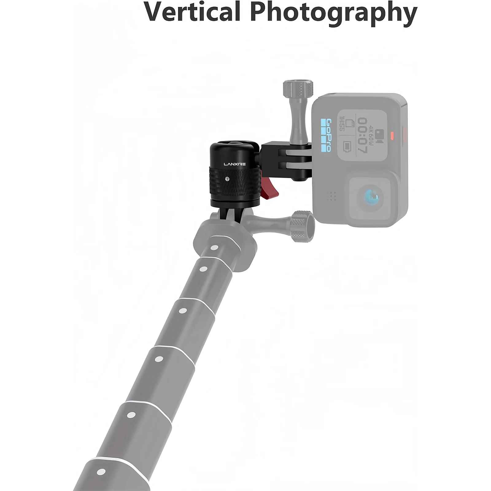 Lanxire 360° Adjustable Camera Mount for GoPro Hero 5-13/DJI Osmo Action 3/4, Vertical Tripod Adapter, Bracket for Action Camera view 3