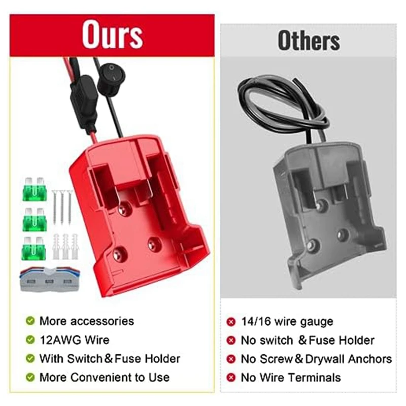 2 Packs Power Wheels Adapter For Milwaukee M18 Battery Adapter Power Wheels Battery Converter Kit With Fuse Durable