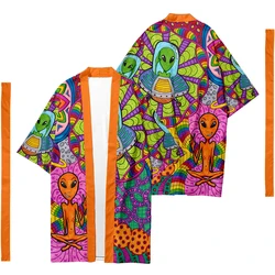 Men's Japanese Long Kimono Cardigan Men's Samurai Clothing Kimono Psychedelic Pattern Kimono Shirt Yukata Jacket 4