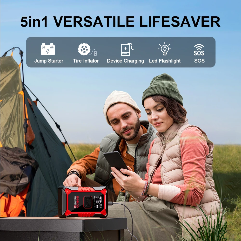 GOOLOO A3 Jump Starter with Air Compressor, 3000A Portable Car Battery Booster (9.0 Gas/6.5L Diesel) with 150PSI Auto-Shutoff Ti image 7