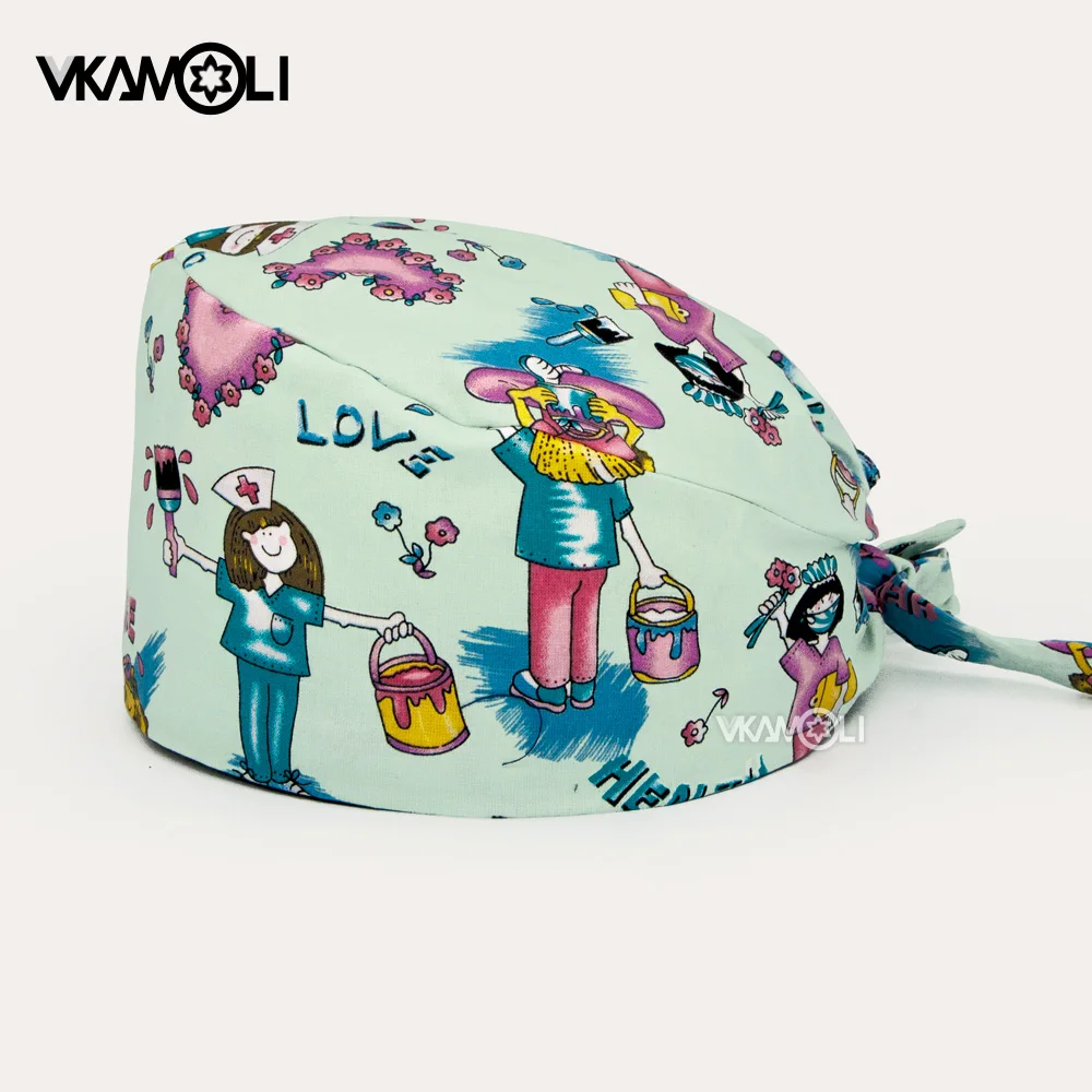 Moda scrub cappellini regolabili in cotone cartone animato ambulanza modello stampa cappelli cappello elastico multicolor assorbente del sudore