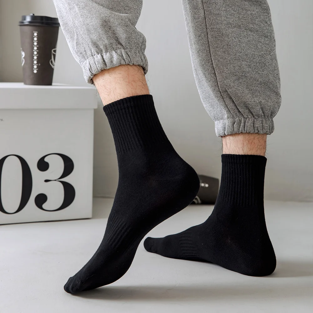 5 Pairs High Quality Black Men Socks Deodorant solid Men Tube Socks Run Sports Socks Autumn Winter Spring Summer Plus Size 38-46