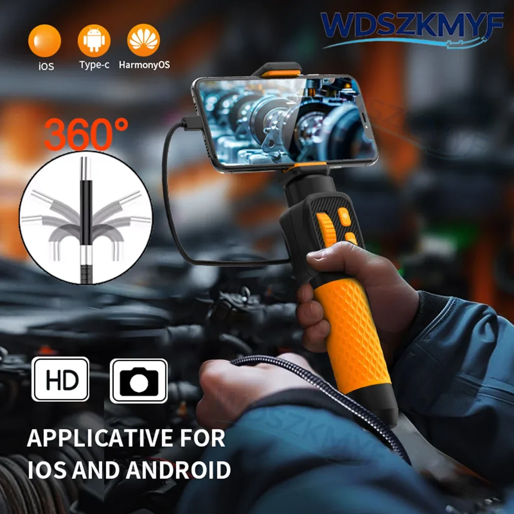 1080P 6mm Two-Way 360° Rotating Borescope Camera Endoscope with Light Waterproof Probe for Android & iOS Phones Automotive Pipe