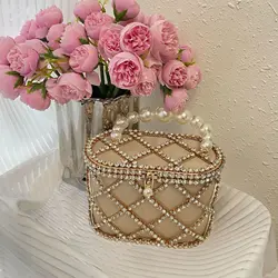 Borsa da sera con strass di cristallo manico pochette da sera banchetto borsa di design di lusso in metallo borsa a secchiello unica da donna