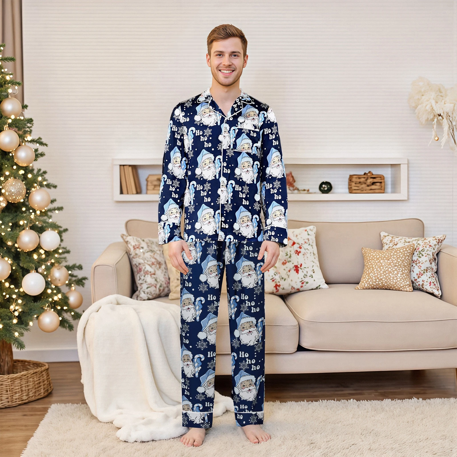 Família combinando conjuntos de pijamas de natal santa carta férias cetim loungewear pijamas pai mãe crianças pijamas natal olhar pijama