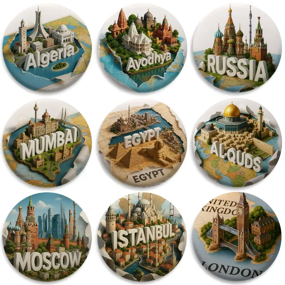 

National Tourist Attractions Badges Round Exquisite Badge Brooches Creative Pins For Clothes Hat Backpack Gift Accessories
