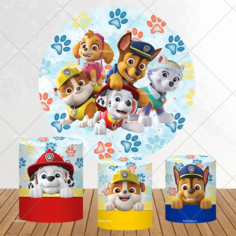 Blue Boys Paw Patrol Theme Pupply Power Birthday Party Round Backdrop Marshall Rubble Chase Circle Background Plinth Covers