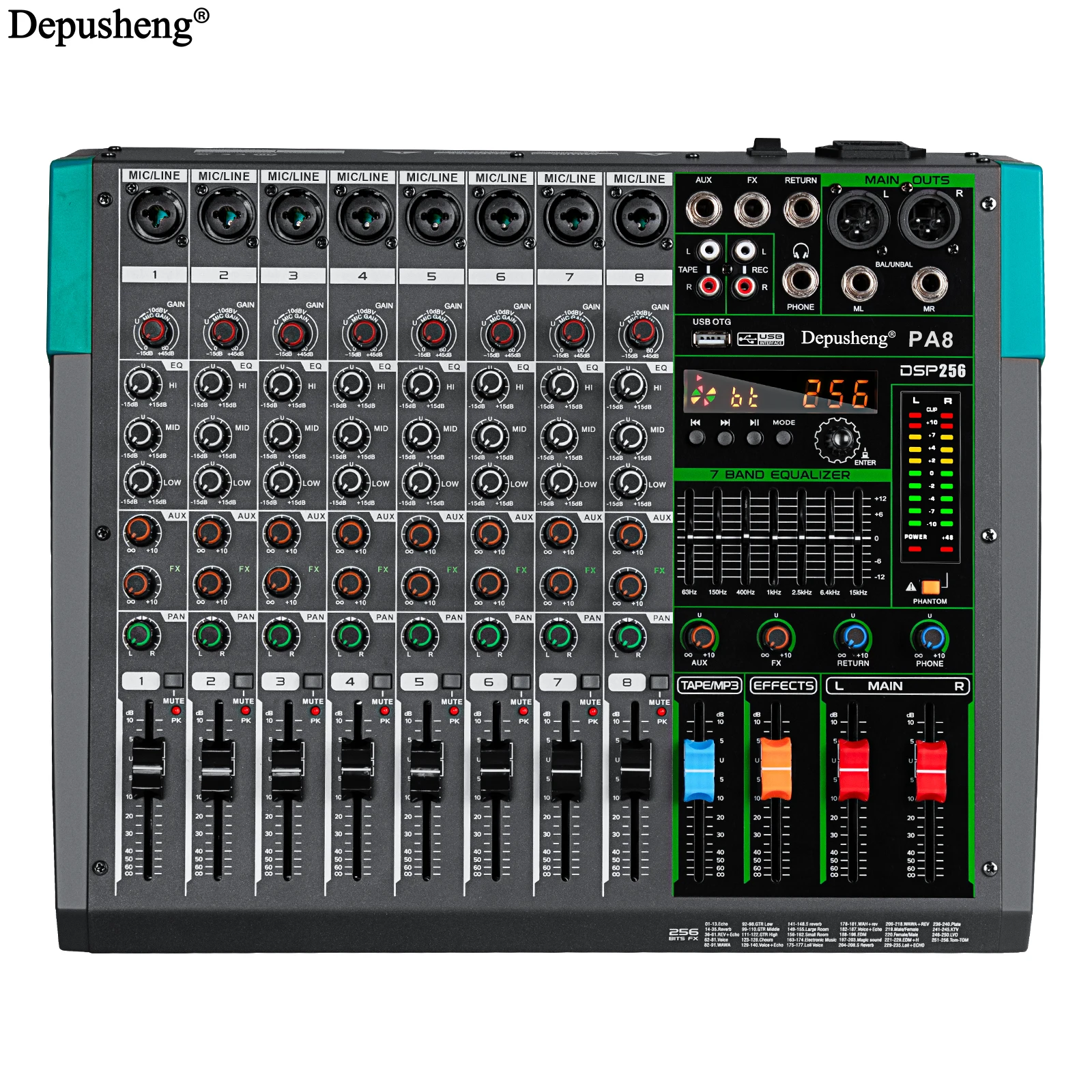 6/8/12/16 Kanaals Professionele 256 DSP Audio Mixer DJ Controller Reverb Opname Mengen Voor Opname Stage Performance