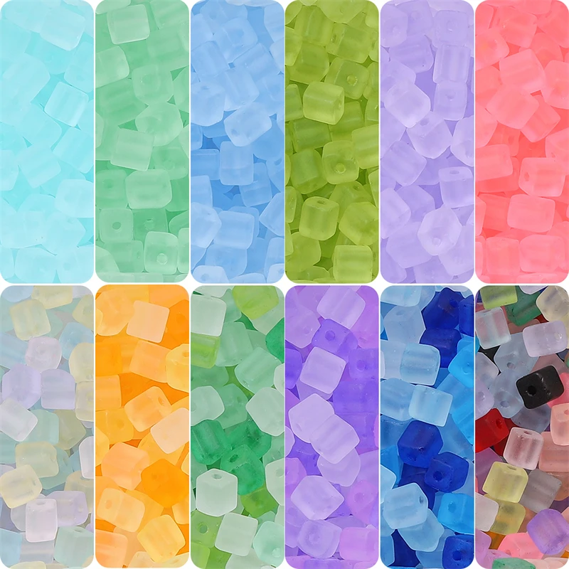 50pcs/bag 5x5mm Square Shaped Frosted Glass Seed Beads Imitation Sugar Cube Loose Beads For Jewelry Making DIY Necklace Bracelet