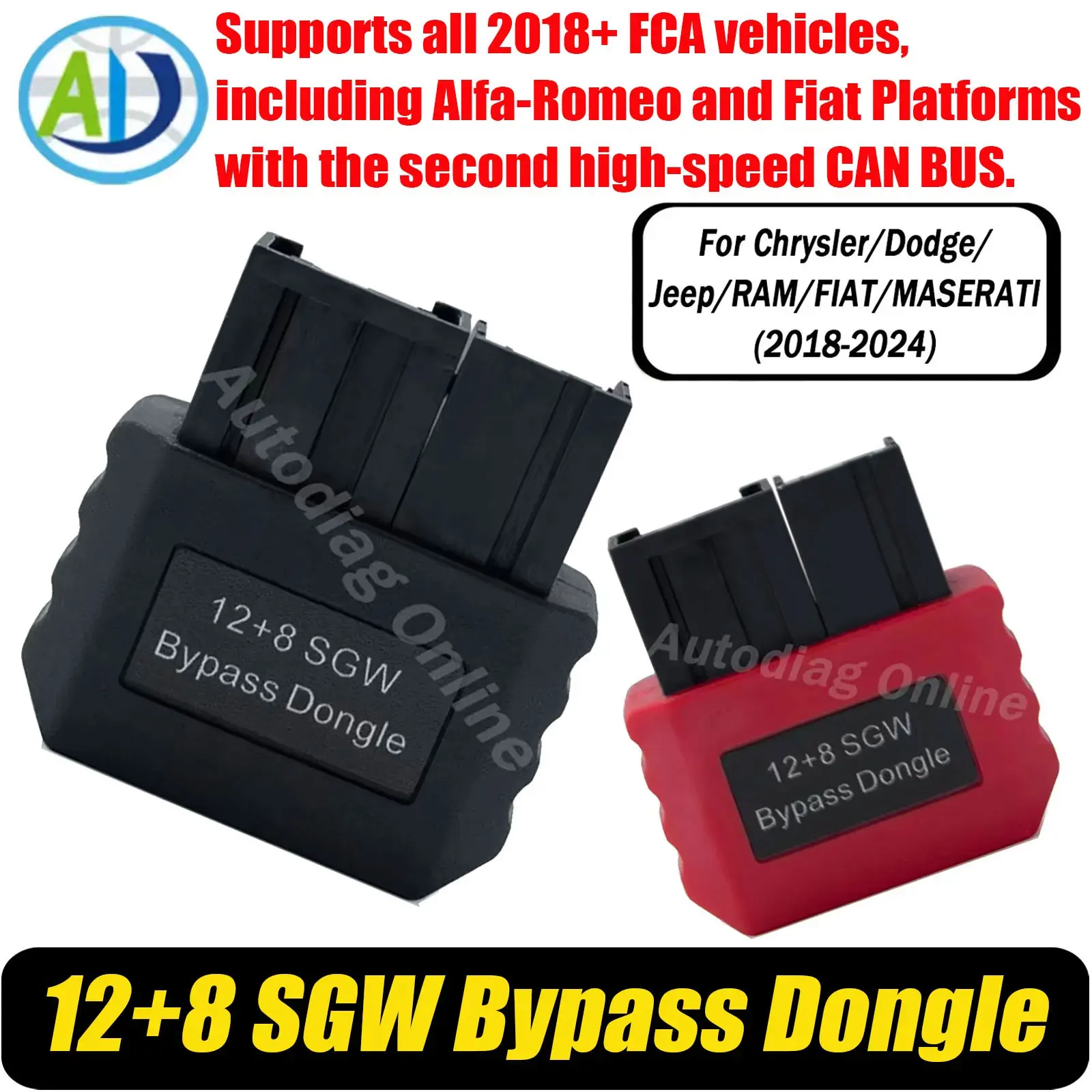 SGW Bypass Dongle For Jeep/Chrysler/Dodge/RAM/FIAT/MASERATI 12pin 8pin OBDII Security Gateway Adapter For FCA Vehicle SGW Bypass