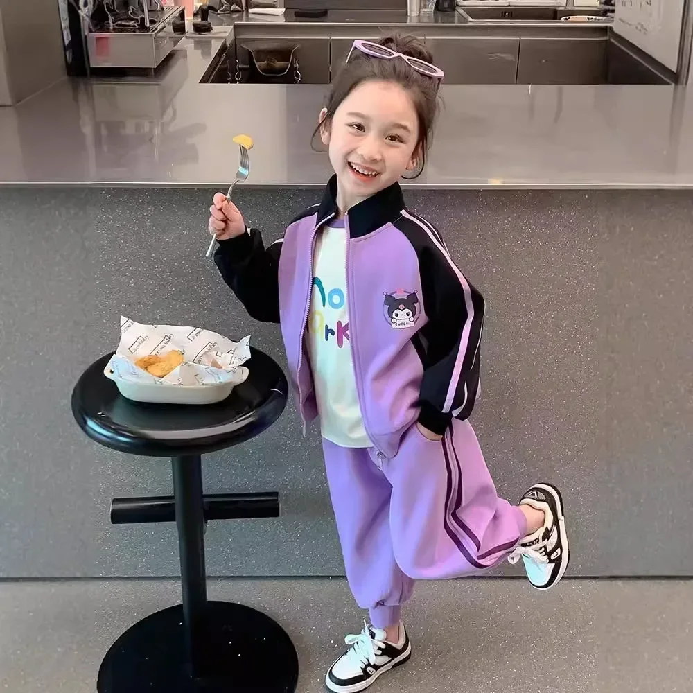 

Kuromi Anime Fashion Jacket Pants Set Cute Cartoon Children Kawaii Sanrio Ins Long Sleeve Sportswear Clothing Gifts for Kids