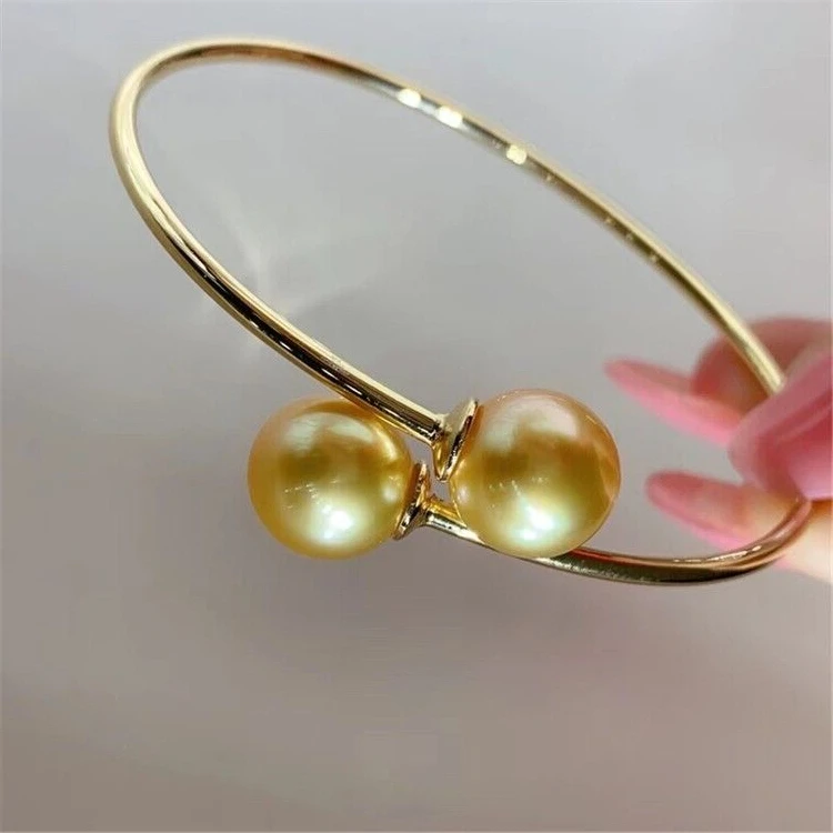 رائع ضخم AAAAA 10-11 ملم جنوب البحر الذهبي جولة المرأة سوار اللؤلؤ 925 الفضة