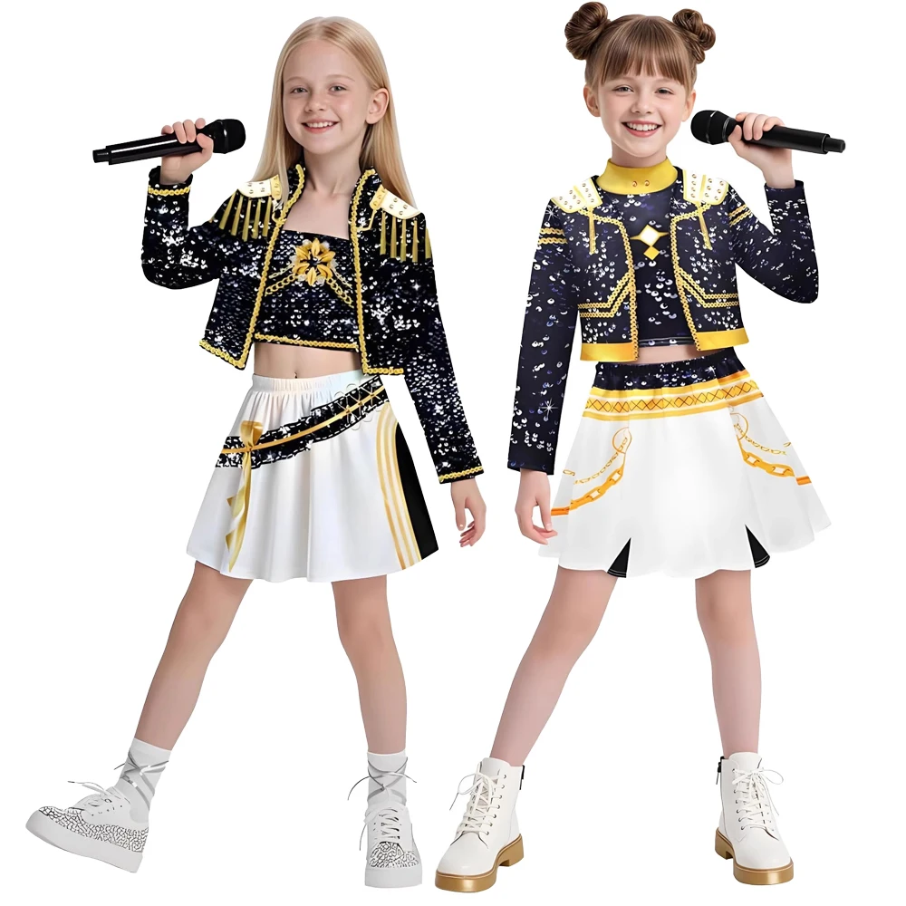 

Cute Kpop Demon Hunters Zoey Mira Rumi Cosplay Costumes Black Golden Clothes Halloween Carnival Dress Up Party Suit Costume Prop