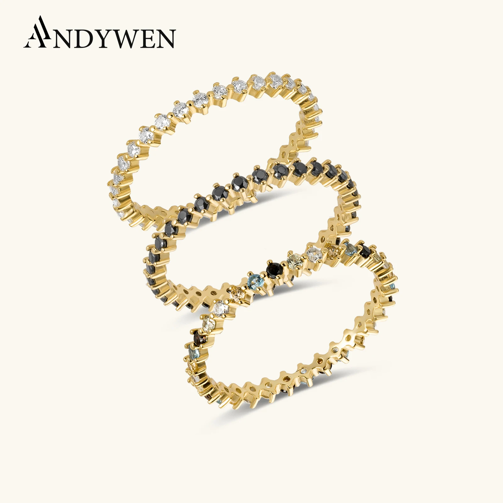 ANDYWEN-Bague ronde en argent regardé 925 pour femme, bijoux de mariage, rock punk, or, Full Zunderes on Rainbow CZ Lady Bird, taille