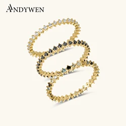 ANDYWEN 925 Sterling Silver Gold Full Zircon Rainbow CZ Lady Bird Ring Size Women Wedding Jewelry Rock Punk Round Jewelry