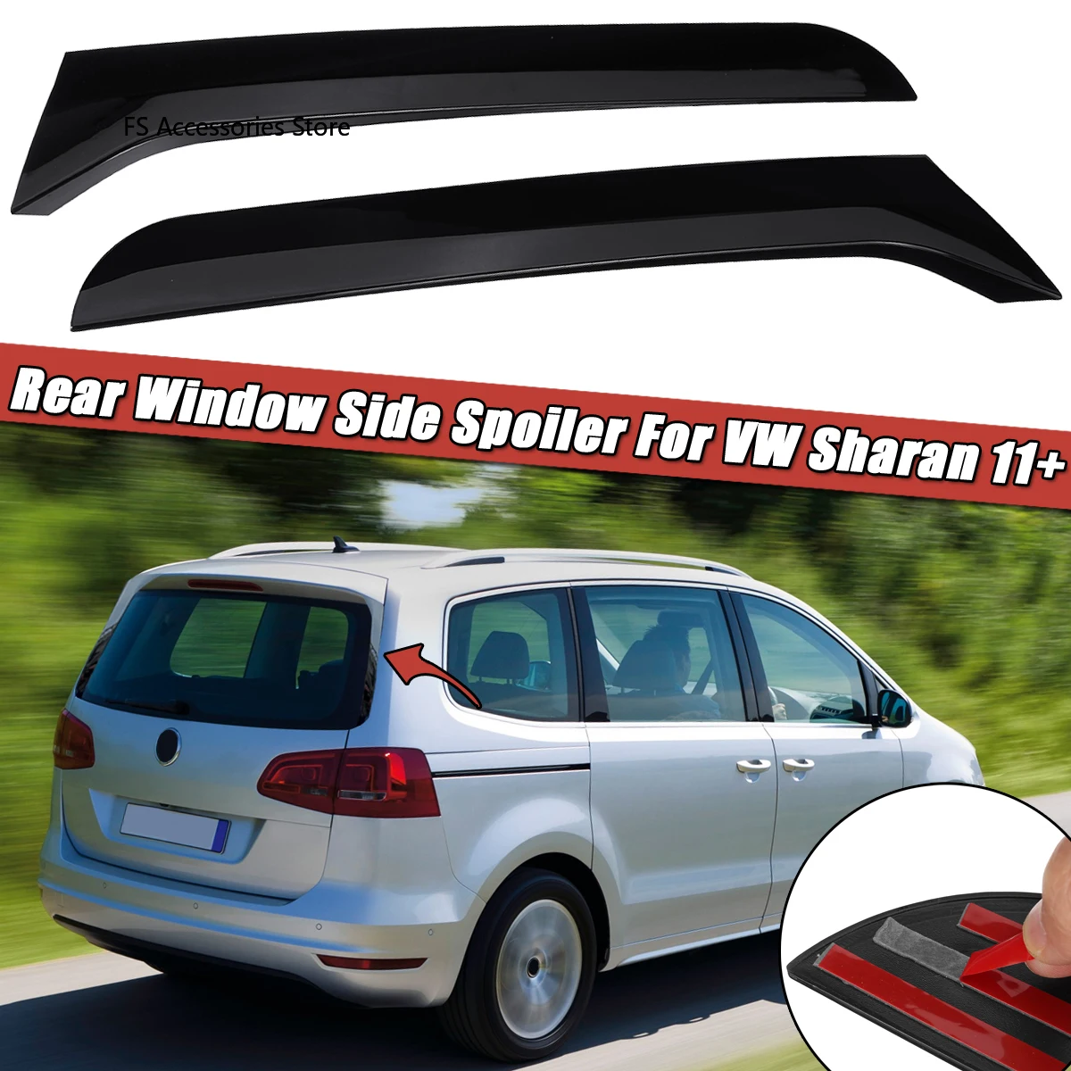 Image of Glänzend Schwarz Auto Hinten Fenster Seite Spoiler Diffusor Splitter Abdeckung Canards Splitter Für Volkswagen Für VW Sharan 2011-2020